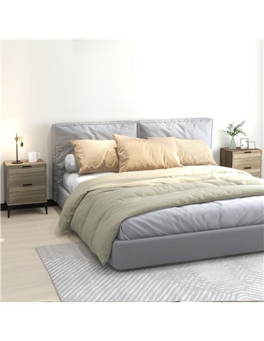 HOMCOM Bedside Tables Set of 2, Modern Nightstand w/ 2 Drawers, Small Sofa End Tables w/ Storage, Steel Legs for Bedroom, Living