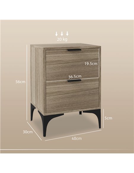 HOMCOM Bedside Tables Set of 2, Modern Nightstand w/ 2 Drawers, Small Sofa End Tables w/ Storage, Steel Legs for Bedroom, Living - pic 85873 | FastDaddyshop