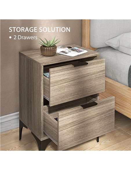 HOMCOM Bedside Tables Set of 2, Modern Nightstand w/ 2 Drawers, Small Sofa End Tables w/ Storage, Steel Legs for Bedroom, Living - pic 85875 | FastDaddyshop