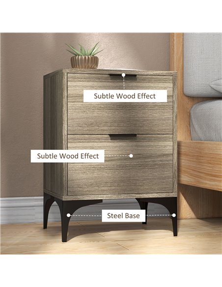 HOMCOM Bedside Tables Set of 2, Modern Nightstand w/ 2 Drawers, Small Sofa End Tables w/ Storage, Steel Legs for Bedroom, Living - pic 85876 | FastDaddyshop