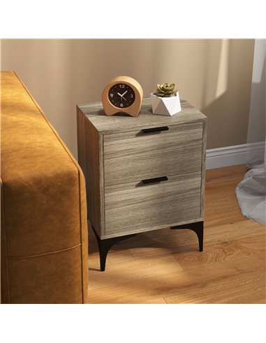 HOMCOM Bedside Tables Set of 2, Modern Nightstand w/ 2 Drawers, Small Sofa End Tables w/ Storage, Steel Legs for Bedroom, Living