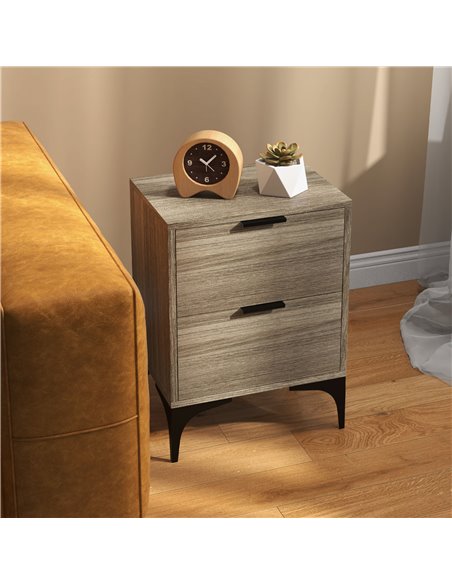 HOMCOM Bedside Tables Set of 2, Modern Nightstand w/ 2 Drawers, Small Sofa End Tables w/ Storage, Steel Legs for Bedroom, Living - pic 85877 | FastDaddyshop