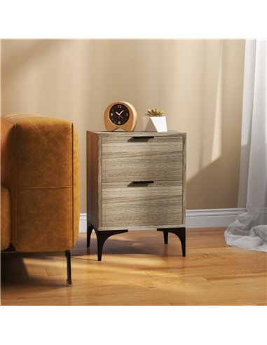 HOMCOM Bedside Tables Set of 2, Modern Nightstand w/ 2 Drawers, Small Sofa End Tables w/ Storage, Steel Legs for Bedroom, Living