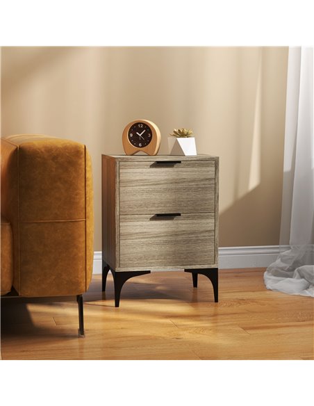 HOMCOM Bedside Tables Set of 2, Modern Nightstand w/ 2 Drawers, Small Sofa End Tables w/ Storage, Steel Legs for Bedroom, Living - pic 85879 | FastDaddyshop
