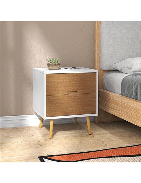 HOMCOM Wood Effect Wto-Drawer Bedside Table - Brown/White 831-773V80BN - pic 85881 | FastDaddyshop