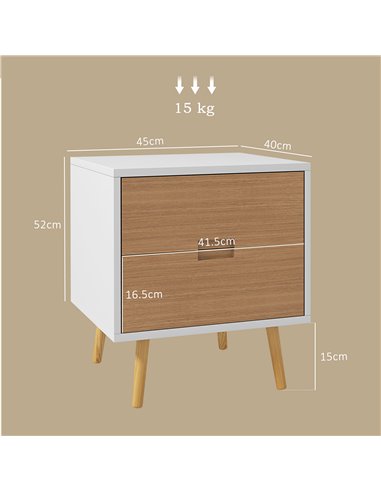 HOMCOM Wood Effect Wto-Drawer Bedside Table - Brown/White 831-773V80BN