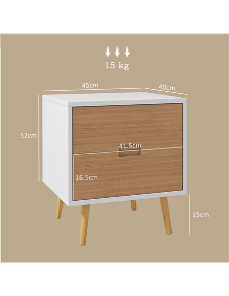 HOMCOM Wood Effect Wto-Drawer Bedside Table - Brown/White 831-773V80BN - pic 85882 | FastDaddyshop