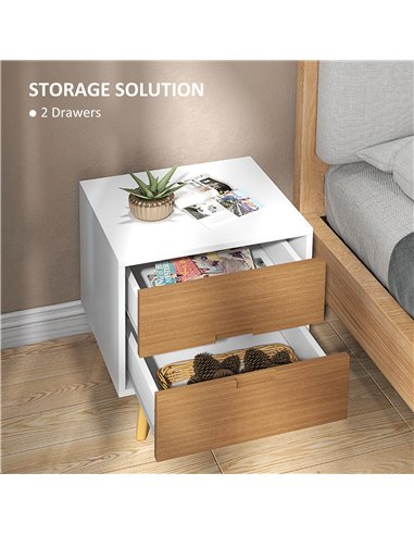 HOMCOM Wood Effect Wto-Drawer Bedside Table - Brown/White 831-773V80BN