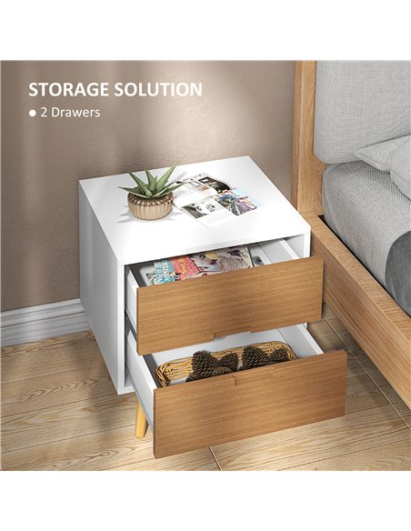 HOMCOM Wood Effect Wto-Drawer Bedside Table - Brown/White 831-773V80BN - pic 85883 | FastDaddyshop