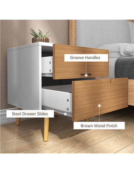 HOMCOM Wood Effect Wto-Drawer Bedside Table - Brown/White 831-773V80BN - pic 85885 | FastDaddyshop