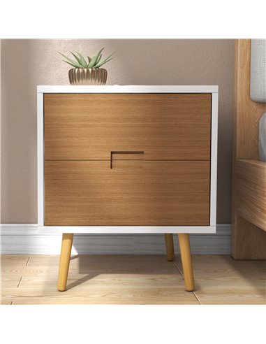 HOMCOM Wood Effect Wto-Drawer Bedside Table - Brown/White 831-773V80BN