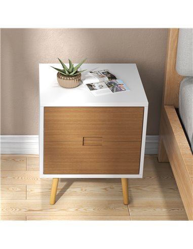 HOMCOM Wood Effect Wto-Drawer Bedside Table - Brown/White 831-773V80BN