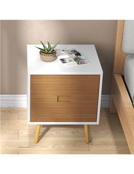 HOMCOM Wood Effect Wto-Drawer Bedside Table - Brown/White 831-773V80BN - pic 85888 | FastDaddyshop