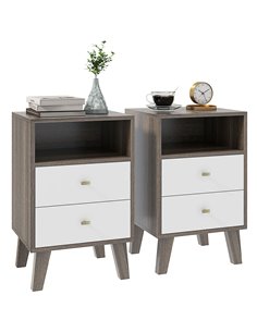 HOMCOM Industrial-Scandinavian Mix Bedside Table, with Drawers and Shelf 831-749V80GY