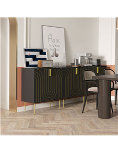 HOMCOM Art Deco Inspired Sideboard with Adjustable Shelf, Black-Gold Tone 839-954V00BK 2