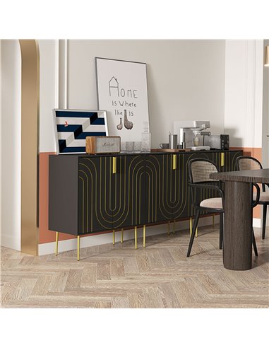 HOMCOM Art Deco Inspired Sideboard, with Adjustable Shelf - Black/Gold Tone 839-954V00BK