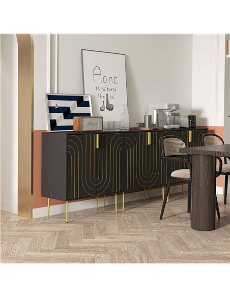 HOMCOM Art Deco Inspired Sideboard, with Adjustable Shelf - Black/Gold Tone 839-954V00BK - pic 85899 | FastDaddyshop