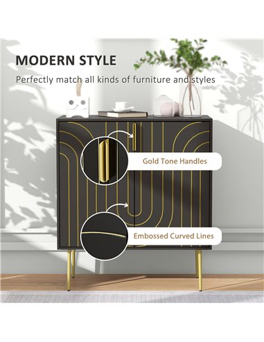 HOMCOM Art Deco Inspired Sideboard, with Adjustable Shelf - Black/Gold Tone 839-954V00BK