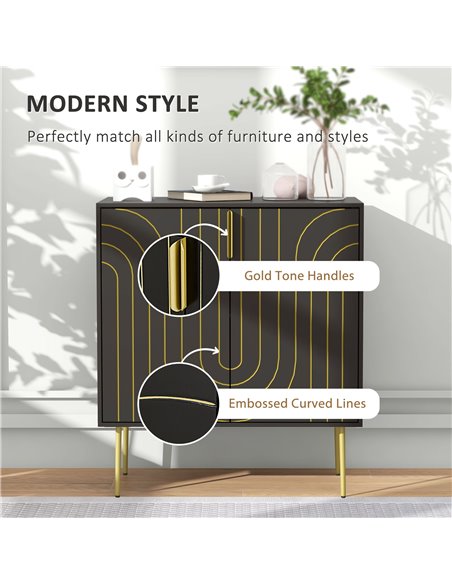 HOMCOM Art Deco Inspired Sideboard, with Adjustable Shelf - Black/Gold Tone 839-954V00BK - pic 85901 | FastDaddyshop