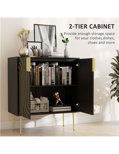 HOMCOM Art Deco Inspired Sideboard, with Adjustable Shelf - Black/Gold Tone 839-954V00BK
