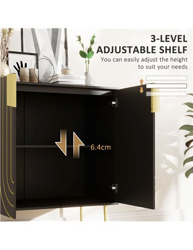 HOMCOM Art Deco Inspired Sideboard, with Adjustable Shelf - Black/Gold Tone 839-954V00BK
