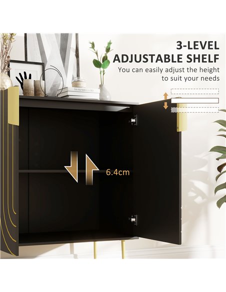 HOMCOM Art Deco Inspired Sideboard, with Adjustable Shelf - Black/Gold Tone 839-954V00BK - pic 85903 | FastDaddyshop