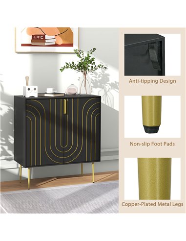 HOMCOM Art Deco Inspired Sideboard, with Adjustable Shelf - Black/Gold Tone 839-954V00BK