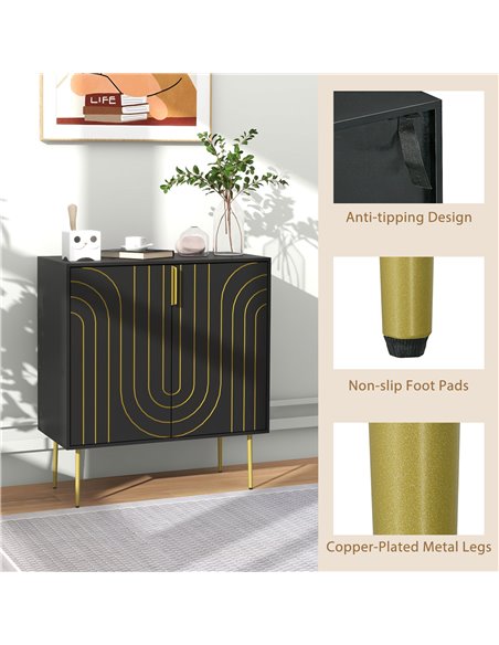 HOMCOM Art Deco Inspired Sideboard, with Adjustable Shelf - Black/Gold Tone 839-954V00BK - pic 85904 | FastDaddyshop