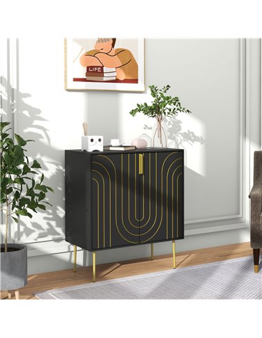 HOMCOM Art Deco Inspired Sideboard, with Adjustable Shelf - Black/Gold Tone 839-954V00BK