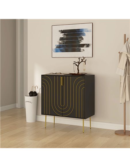 HOMCOM Art Deco Inspired Sideboard, with Adjustable Shelf - Black/Gold Tone 839-954V00BK - pic 85906 | FastDaddyshop