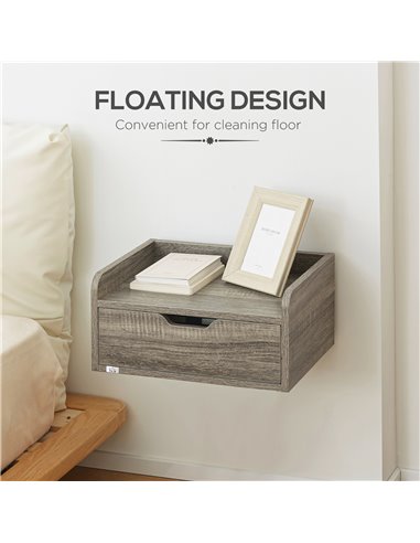 HOMCOM Floating Nightstand Set of 2 Wall Mounted Bedside Table with Storage Drawer for Bedroom, Grey 831-629V00GY