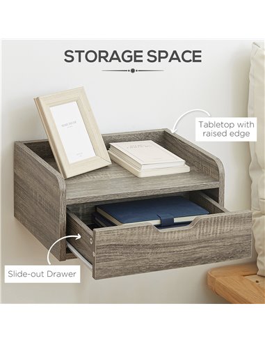 HOMCOM Floating Nightstand Set of 2 Wall Mounted Bedside Table with Storage Drawer for Bedroom, Grey 831-629V00GY