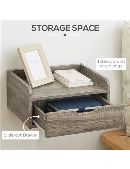 HOMCOM Floating Nightstand Set of 2 Wall Mounted Bedside Table with Storage Drawer for Bedroom, Grey 831-629V00GY - pic 85912 | FastDaddyshop