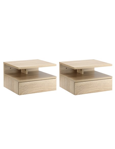 HOMCOM Floating Bedside Cabinet with Drawer and Open Shelf, Wall Mounted Nightstands, Bedside Table with Storage, Oak Tone 831-3 - pic 85916 | FastDaddyshop