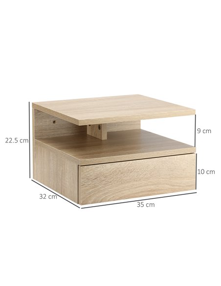 HOMCOM Floating Bedside Cabinet with Drawer and Open Shelf, Wall Mounted Nightstands, Bedside Table with Storage, Oak Tone 831-3 - pic 85918 | FastDaddyshop