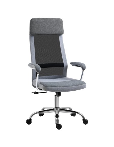 Vinsetto Office Chair Linen-Feel Mesh Fabric High Back Swivel Computer Task Desk Chair for Home with Arm, Wheels, Grey - pic 8592 | FastDaddyshop