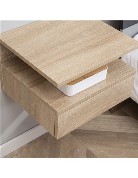 HOMCOM Floating Bedside Cabinet with Drawer and Open Shelf, Wall Mounted Nightstands, Bedside Table with Storage, Oak Tone 831-3 - pic 85922 | FastDaddyshop