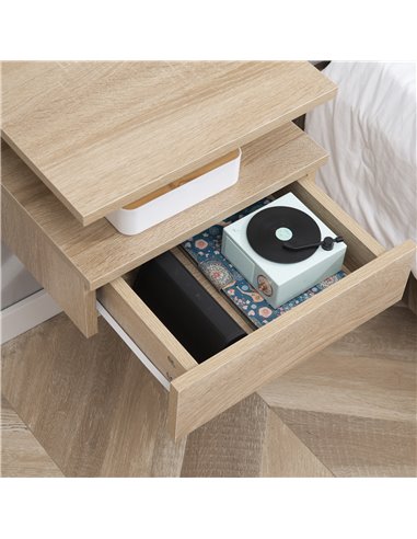 HOMCOM Floating Bedside Cabinet with Drawer and Open Shelf, Wall Mounted Nightstands, Bedside Table with Storage, Oak Tone 831-3
