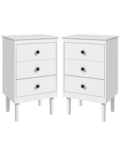 HOMCOM Bedside Table Set of 2, Modern Sofa Side Table with 3 Drawers, Nightstand for Bedroom, 40x30x64cm, White 831-767V00WT