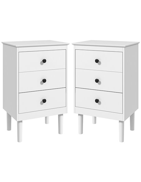 HOMCOM Bedside Table Set of 2, Modern Sofa Side Table with 3 Drawers, Nightstand for Bedroom, 40x30x64cm, White 831-767V00WT - pic 85925 | FastDaddyshop