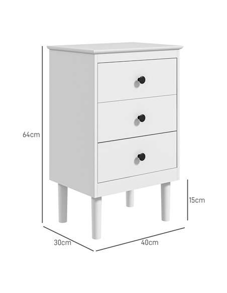 HOMCOM Bedside Table Set of 2, Modern Sofa Side Table with 3 Drawers, Nightstand for Bedroom, 40x30x64cm, White 831-767V00WT - pic 85927 | FastDaddyshop