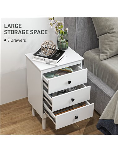 HOMCOM Bedside Table Set of 2, Modern Sofa Side Table with 3 Drawers, Nightstand for Bedroom, 40x30x64cm, White 831-767V00WT