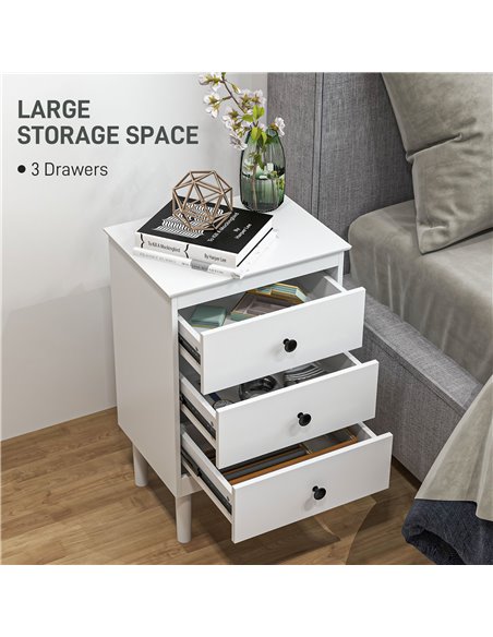 HOMCOM Bedside Table Set of 2, Modern Sofa Side Table with 3 Drawers, Nightstand for Bedroom, 40x30x64cm, White 831-767V00WT - pic 85928 | FastDaddyshop