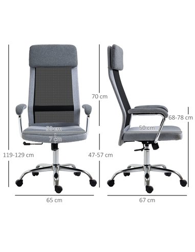 Vinsetto Office Chair Linen-Feel Mesh Fabric High Back Swivel Computer Task Desk Chair for Home with Arm, Wheels, Grey