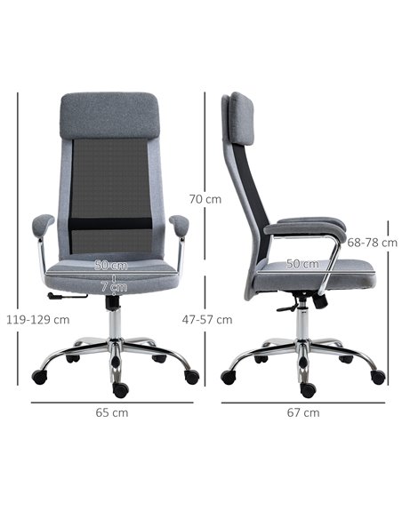 Vinsetto Office Chair Linen-Feel Mesh Fabric High Back Swivel Computer Task Desk Chair for Home with Arm, Wheels, Grey - pic 8593 | FastDaddyshop