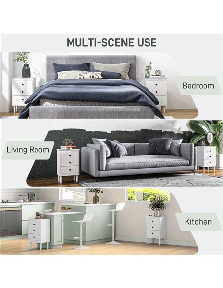 HOMCOM Bedside Table Set of 2, Modern Sofa Side Table with 3 Drawers, Nightstand for Bedroom, 40x30x64cm, White 831-767V00WT - pic 85930 | FastDaddyshop