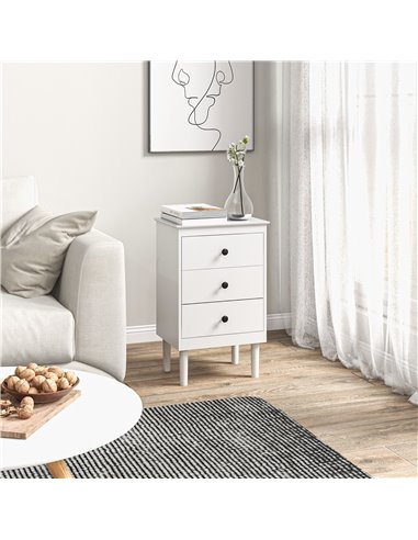HOMCOM Bedside Table Set of 2, Modern Sofa Side Table with 3 Drawers, Nightstand for Bedroom, 40x30x64cm, White 831-767V00WT