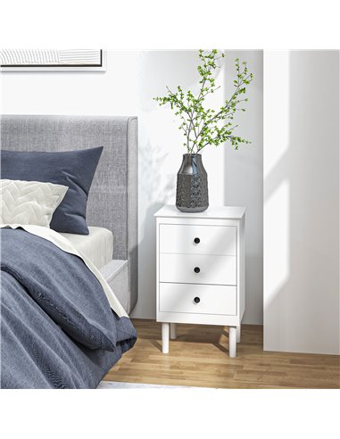 HOMCOM Bedside Table Set of 2, Modern Sofa Side Table with 3 Drawers, Nightstand for Bedroom, 40x30x64cm, White 831-767V00WT