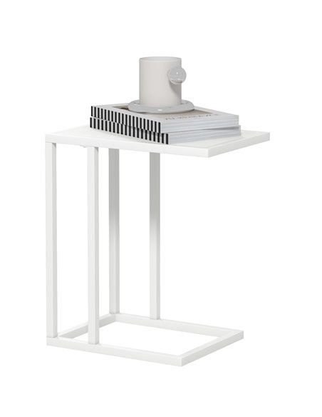 HOMCOM C Shape Bedside Table w/Metal Frame Wood-Effect Top Sofa Narrow Snack End Table for Living Room, White 838-035V81WT - pic 85934 | FastDaddyshop