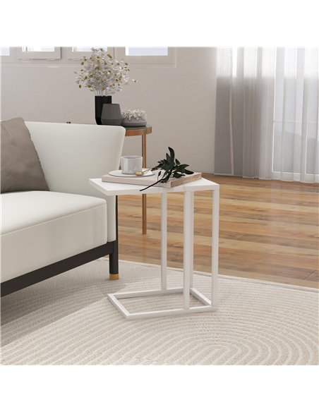 HOMCOM C Shape Bedside Table w/Metal Frame Wood-Effect Top Sofa Narrow Snack End Table for Living Room, White 838-035V81WT - pic 85935 | FastDaddyshop